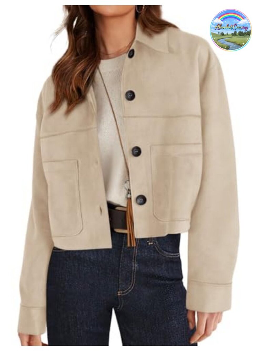 Faux Suede Shacket Lightweight Cropped Aviator Jacket Button Front
